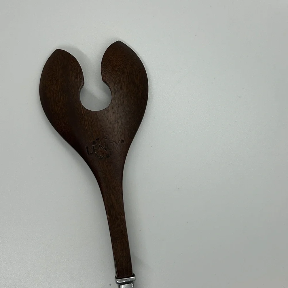 Vintage Silver- Brown Lenox Salad Serving Fork  Silver Handle Utensil